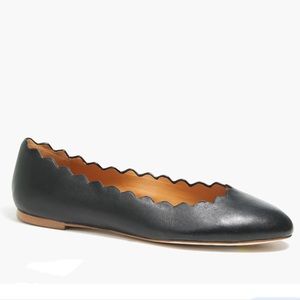 J. Crew scallop black leather flats 7